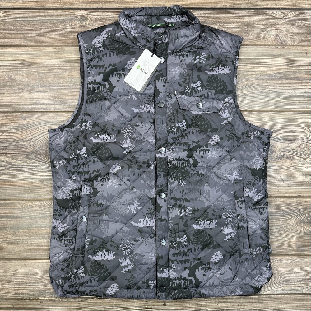 Stio Men's Skycrest Insulated Vest Size Medium Steel Gray‎ Camo Camouflage NEW